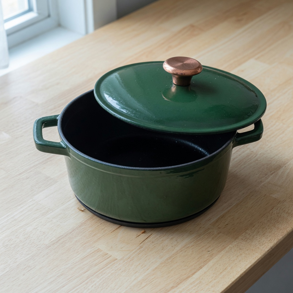 Pine-green enameled Dutch oven